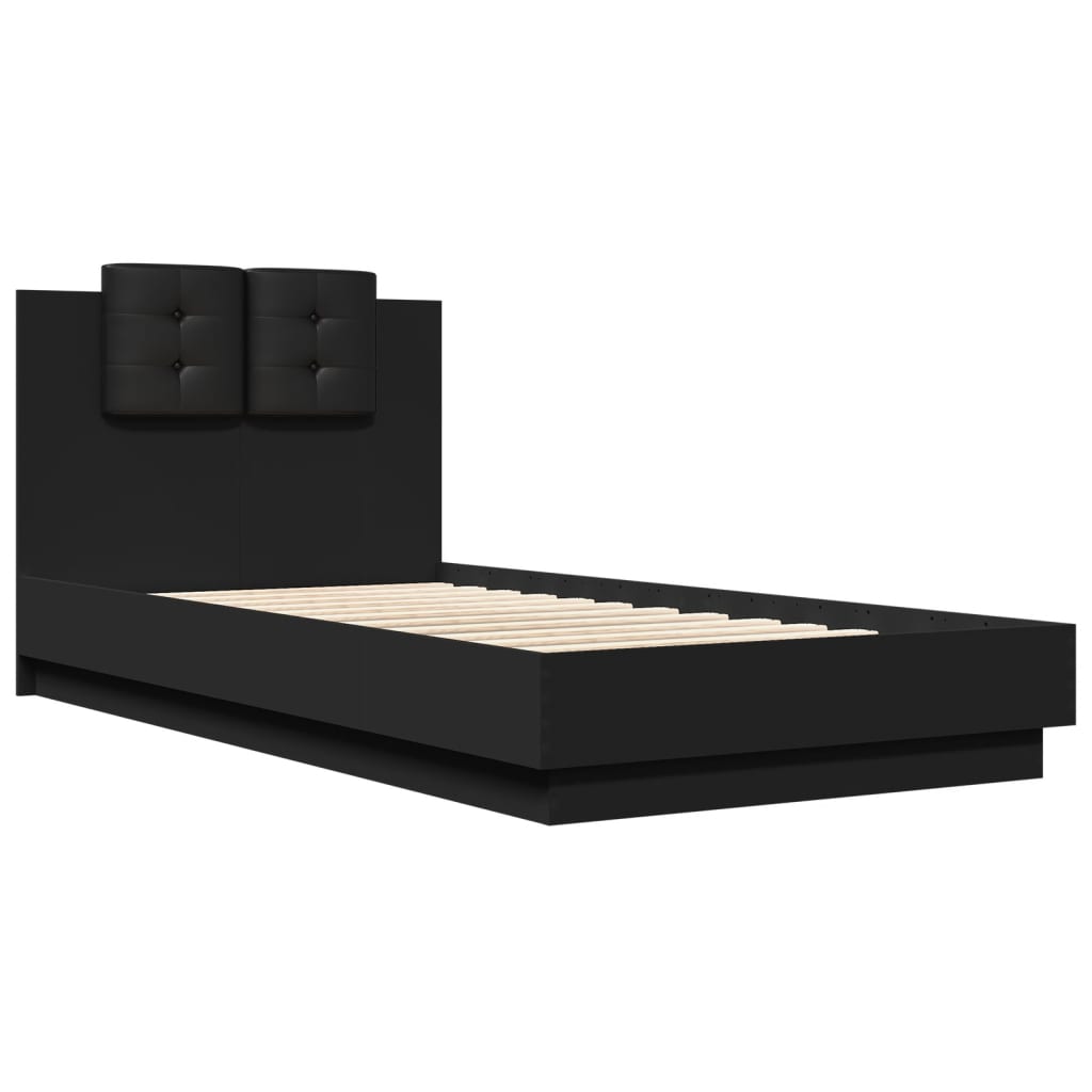 vidaXL Cadru de pat cu tăblie, negru, 75x190 cm, lemn prelucrat vidaXL Cadru de pat cu tăblie, negru, 75x190 cm, lemn prelucrat