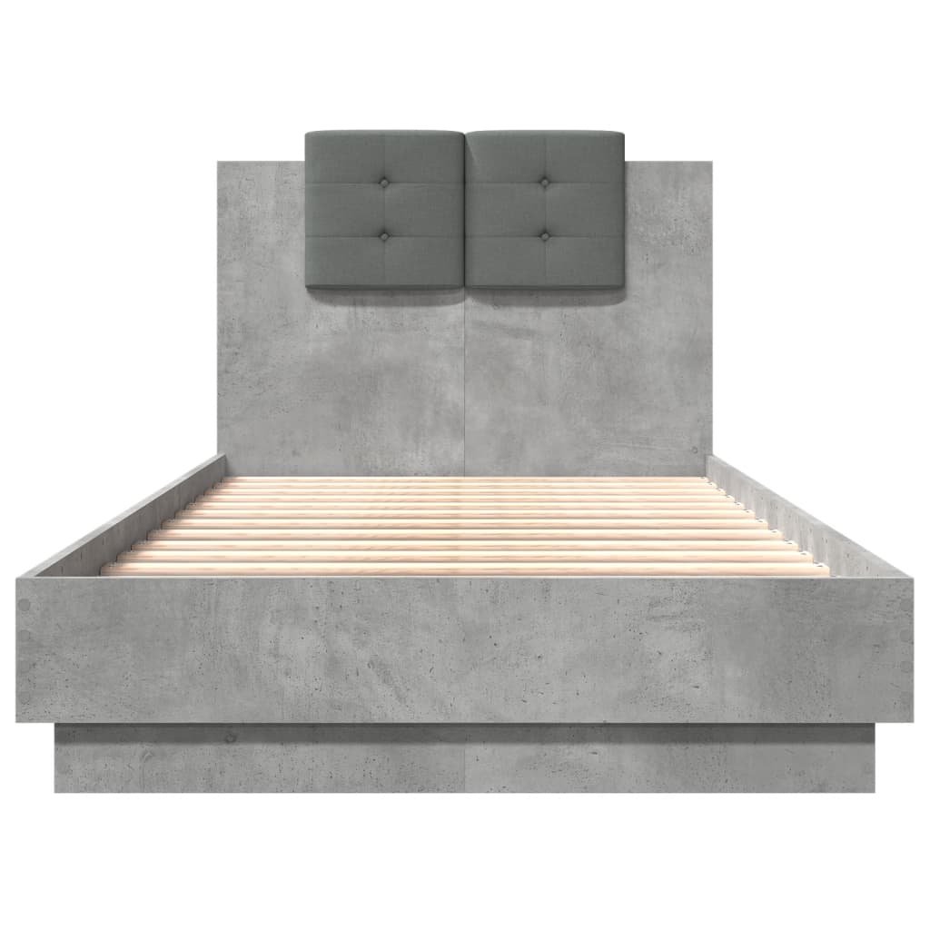 vidaXL Cadru de pat cu tăblie, gri beton, 75x190 cm, lemn prelucrat vidaXL Cadru de pat cu tăblie, gri beton, 75x190 cm, lemn prelucrat