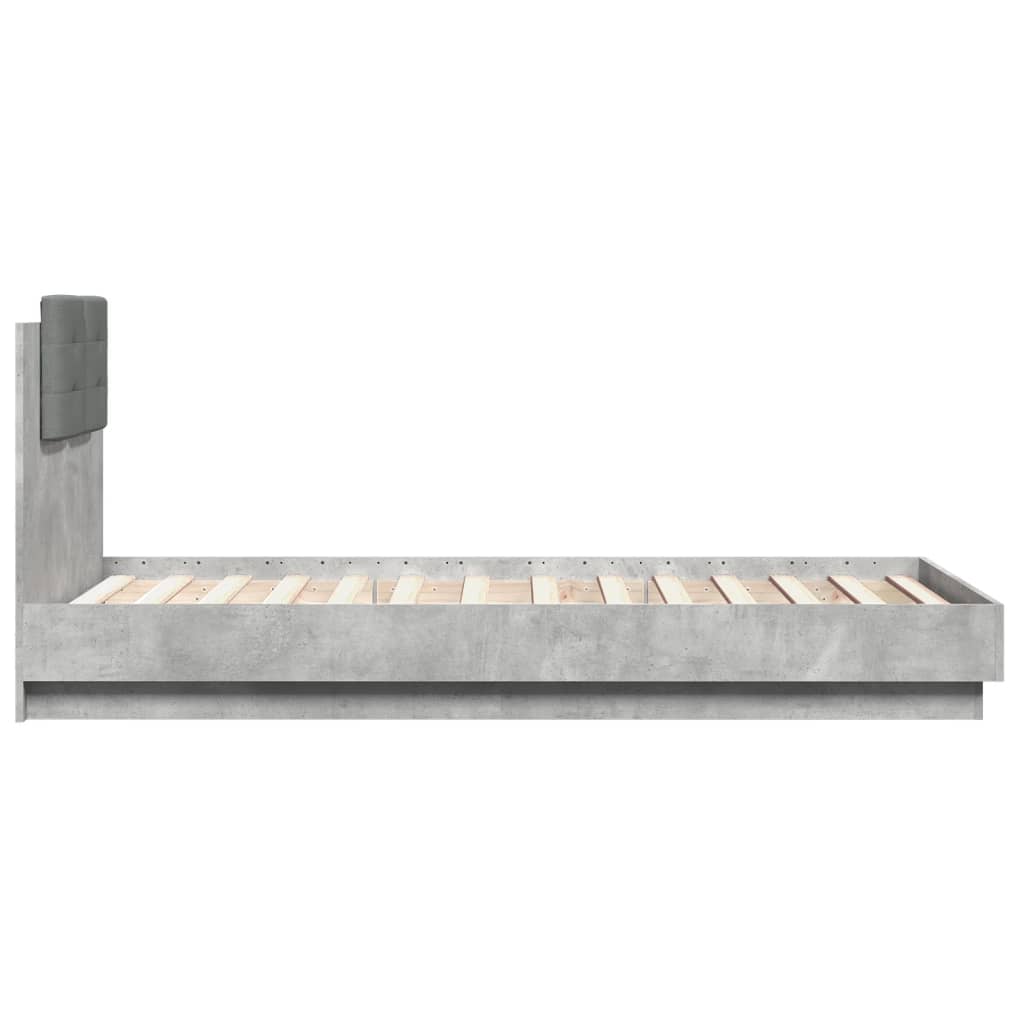 vidaXL Cadru de pat cu tăblie, gri beton, 75x190 cm, lemn prelucrat vidaXL Cadru de pat cu tăblie, gri beton, 75x190 cm, lemn prelucrat