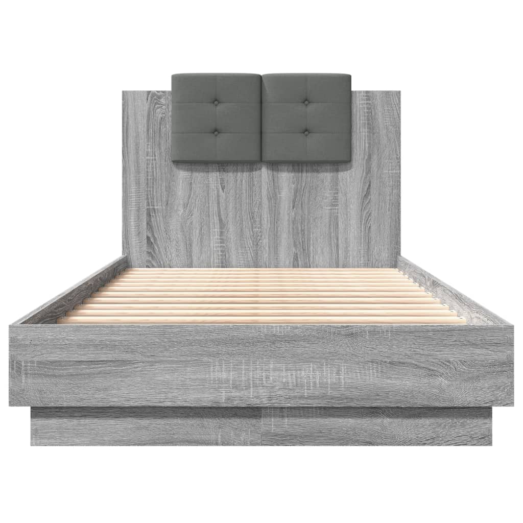 vidaXL Cadru de pat cu tăblie gri sonoma 75x190 cm lemn prelucrat vidaXL Cadru de pat cu tăblie gri sonoma 75x190 cm lemn prelucrat