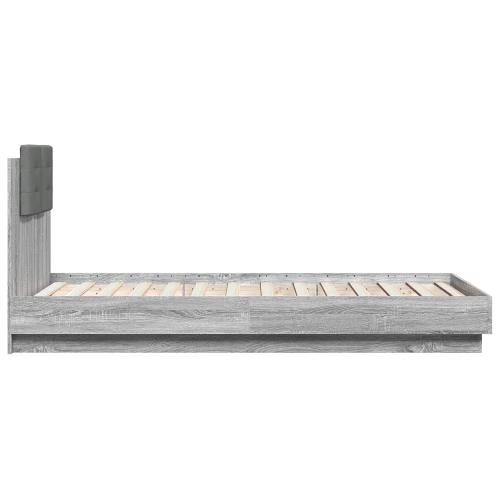 vidaXL Cadru de pat cu tăblie gri sonoma 75x190 cm lemn prelucrat vidaXL Cadru de pat cu tăblie gri sonoma 75x190 cm lemn prelucrat