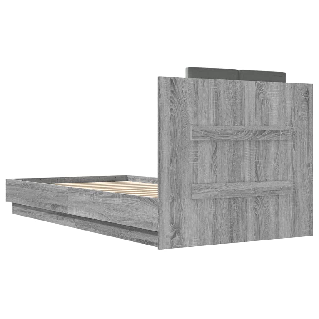 vidaXL Cadru de pat cu tăblie gri sonoma 75x190 cm lemn prelucrat vidaXL Cadru de pat cu tăblie gri sonoma 75x190 cm lemn prelucrat