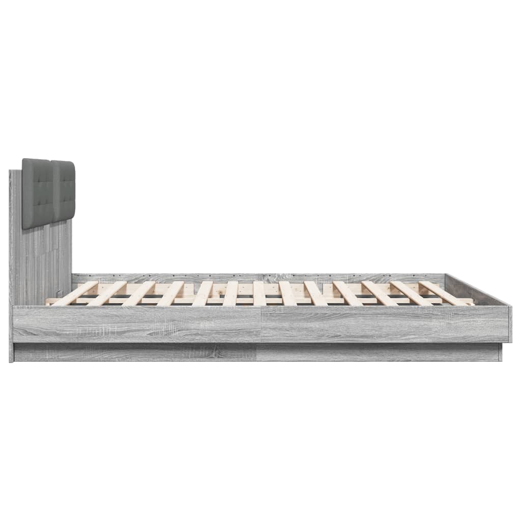 vidaXL Cadru de pat cu tăblie și lumini LED, gri sonoma, 200x200 cm