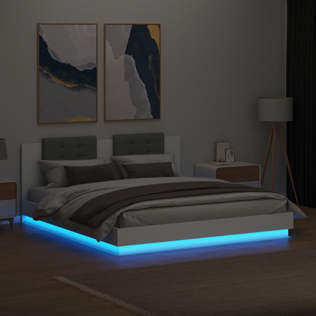 vidaXL Cadru de pat cu tăblie și lumini LED, alb, 160x200 cm vidaXL Cadru de pat cu tăblie și lumini LED, alb, 160x200 cm
