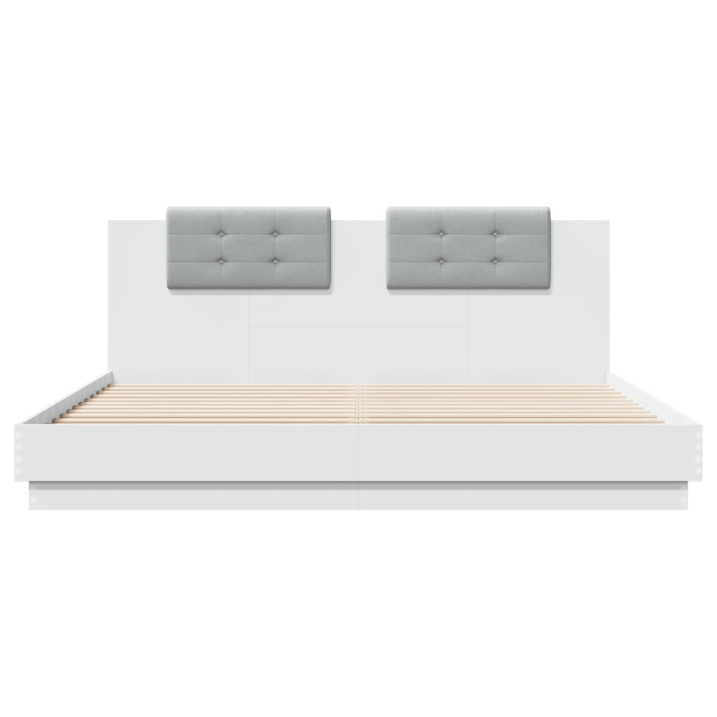vidaXL Cadru de pat cu tăblie și lumini LED, alb, 160x200 cm vidaXL Cadru de pat cu tăblie și lumini LED, alb, 160x200 cm