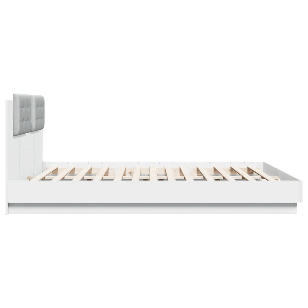 vidaXL Cadru de pat cu tăblie și lumini LED, alb, 160x200 cm vidaXL Cadru de pat cu tăblie și lumini LED, alb, 160x200 cm
