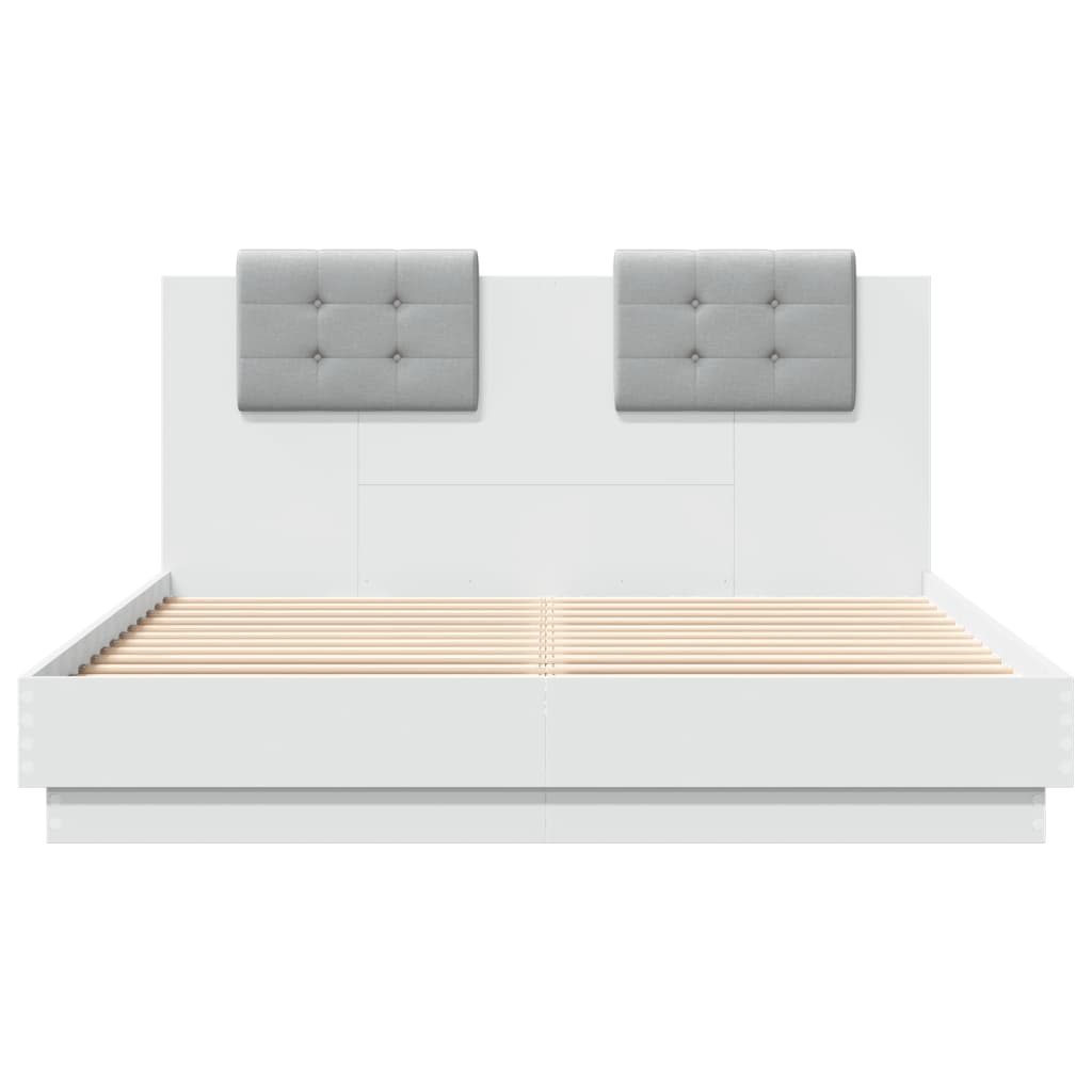 vidaXL Cadru de pat cu tăblie și lumini LED, alb, 150x200 cm