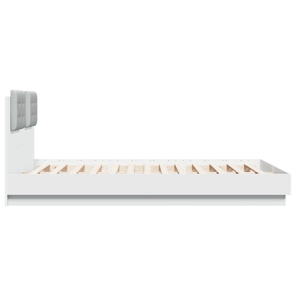 vidaXL Cadru de pat cu tăblie și lumini LED, alb, 150x200 cm