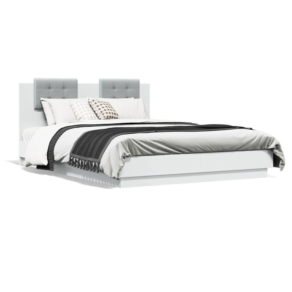 vidaXL Cadru de pat cu tăblie și lumini LED, alb, 140x200 cm vidaXL Cadru de pat cu tăblie și lumini LED, alb, 140x200 cm