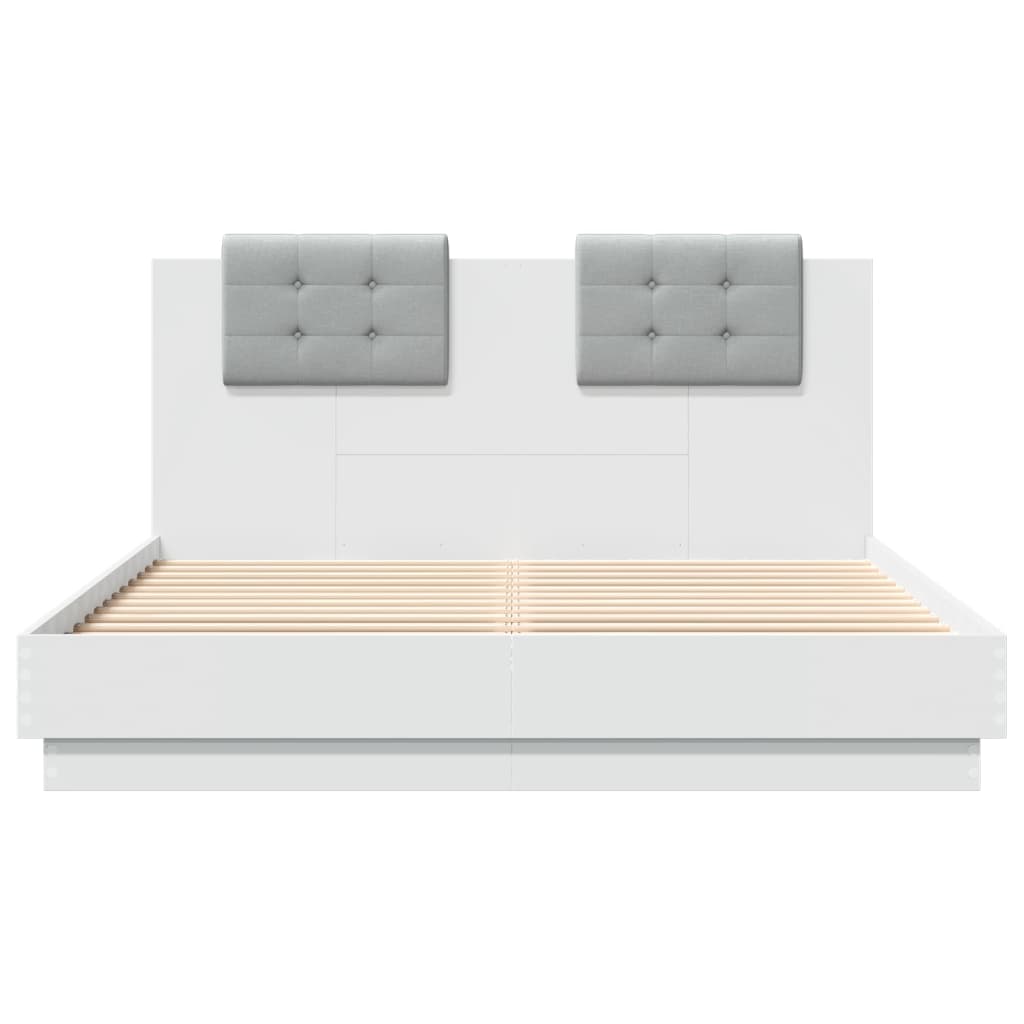 vidaXL Cadru de pat cu tăblie și lumini LED, alb, 140x200 cm vidaXL Cadru de pat cu tăblie și lumini LED, alb, 140x200 cm