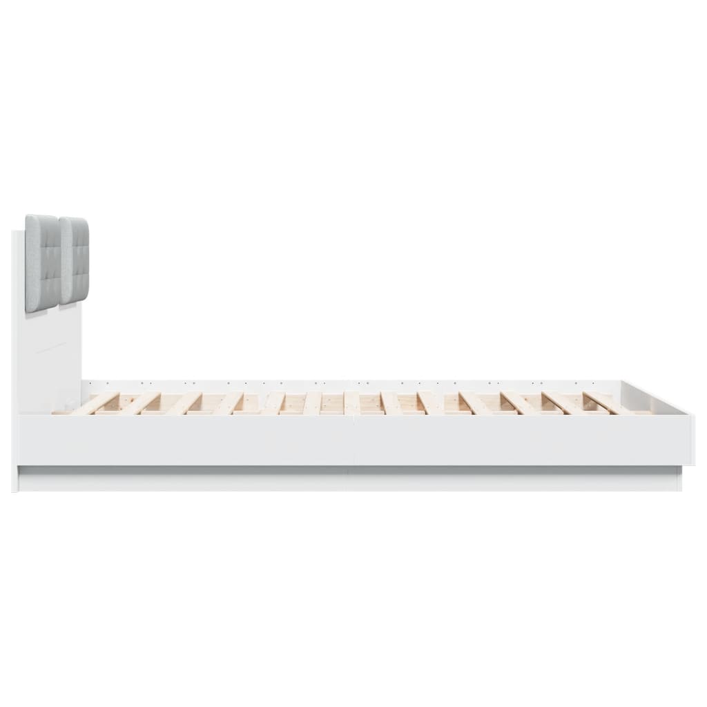 vidaXL Cadru de pat cu tăblie și lumini LED, alb, 140x200 cm vidaXL Cadru de pat cu tăblie și lumini LED, alb, 140x200 cm