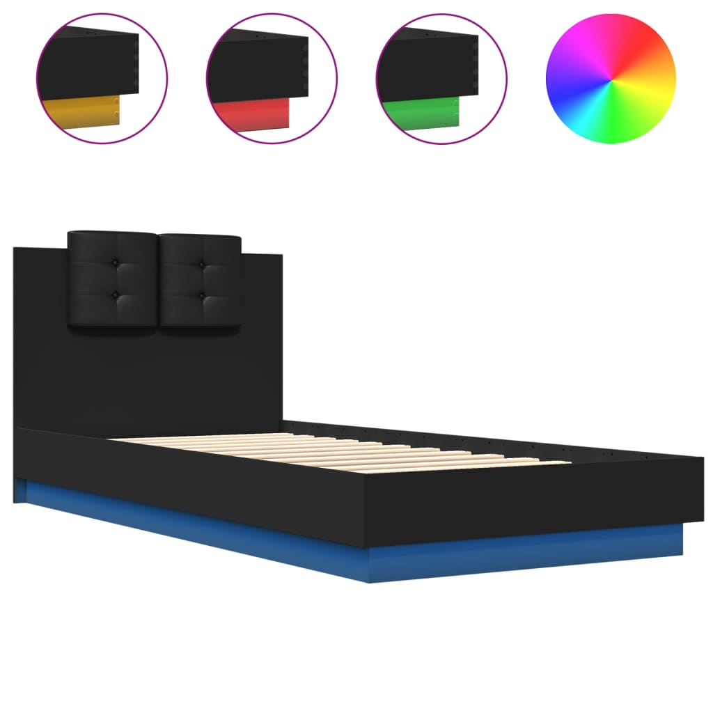 vidaXL Cadru de pat cu tăblie și lumini LED, negru, 100x200 cm vidaXL Cadru de pat cu tăblie și lumini LED, negru, 100x200 cm
