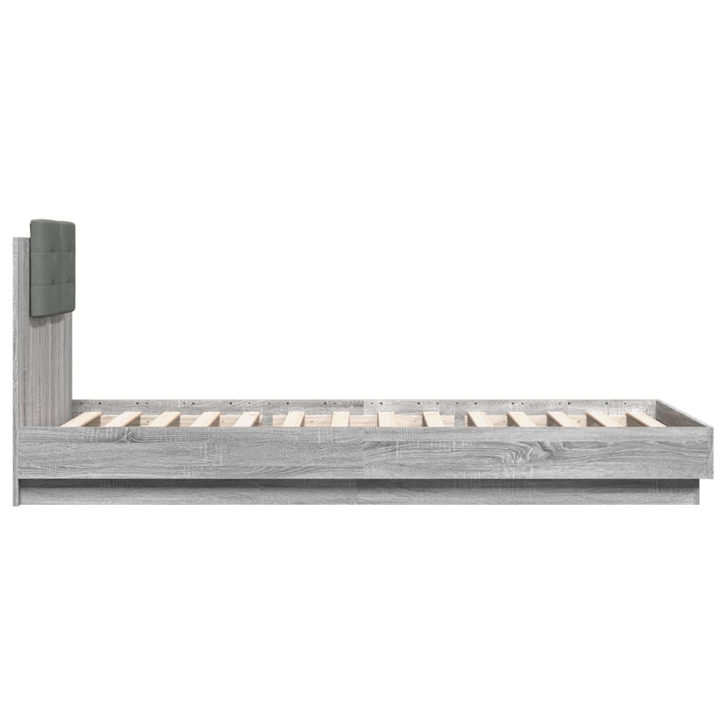 vidaXL Cadru de pat cu tăblie și lumini LED, gri sonoma, 100x200 cm