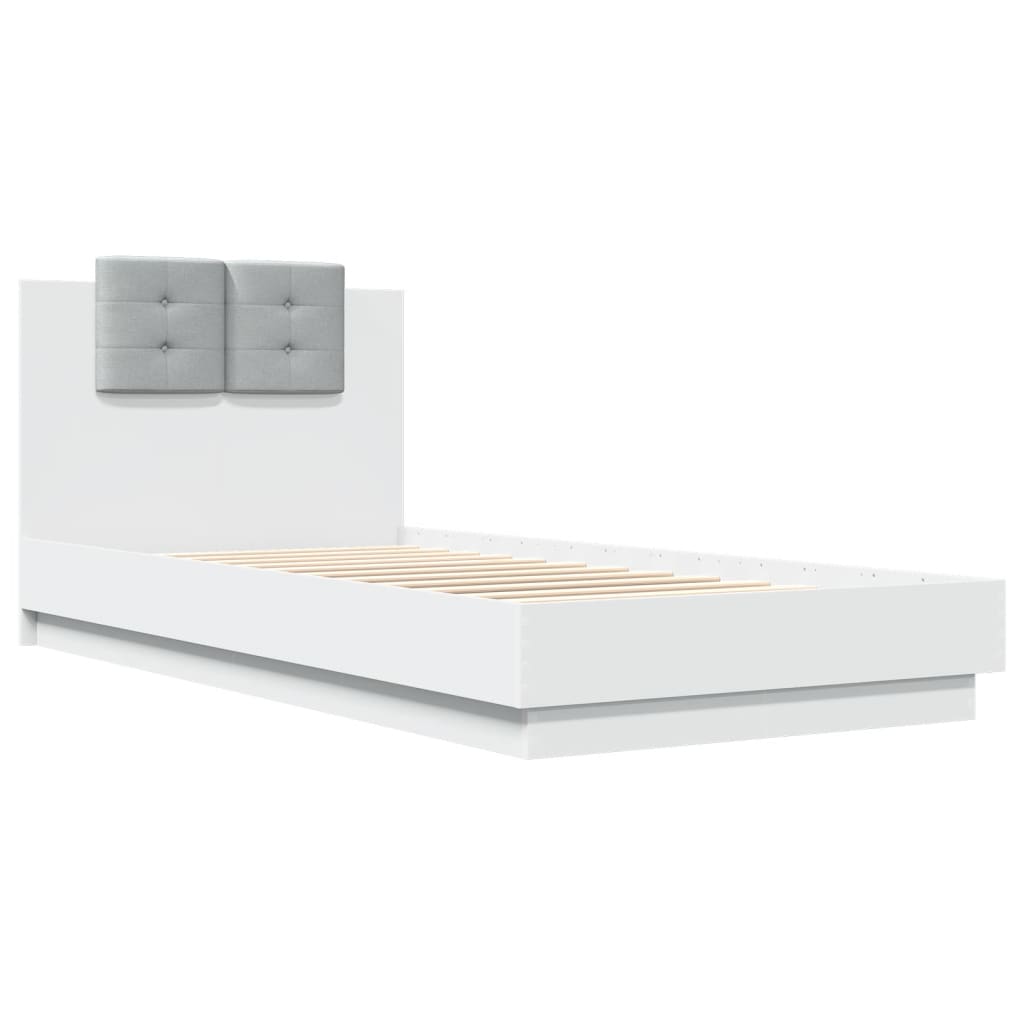vidaXL Cadru de pat cu tăblie și lumini LED, alb, 90x200 cm vidaXL Cadru de pat cu tăblie și lumini LED, alb, 90x200 cm