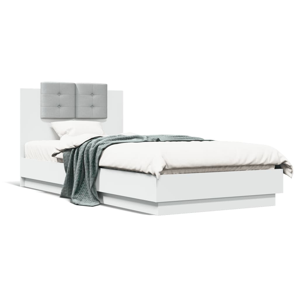 vidaXL Cadru de pat cu tăblie și lumini LED, alb, 90x200 cm vidaXL Cadru de pat cu tăblie și lumini LED, alb, 90x200 cm