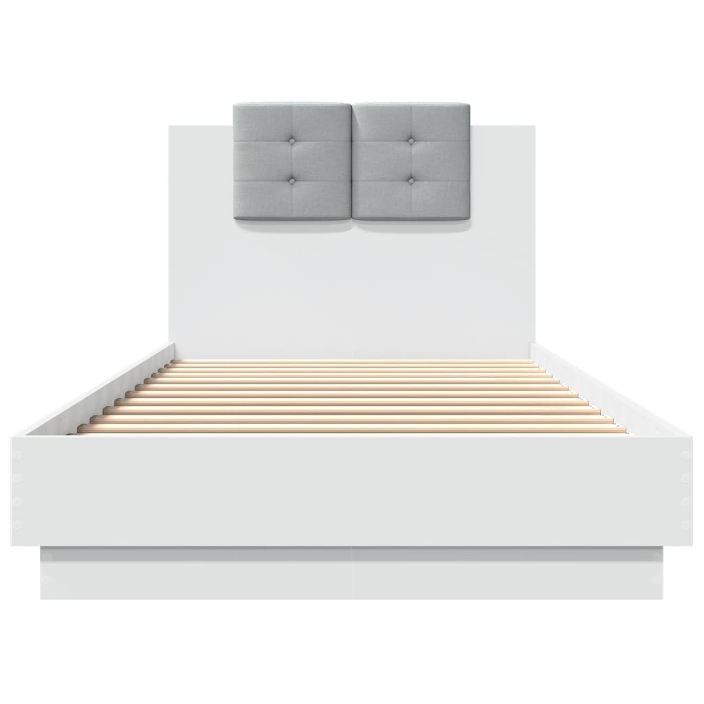 vidaXL Cadru de pat cu tăblie și lumini LED, alb, 90x200 cm vidaXL Cadru de pat cu tăblie și lumini LED, alb, 90x200 cm
