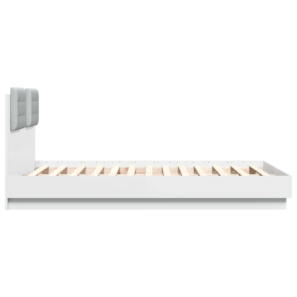 vidaXL Cadru de pat cu tăblie și lumini LED, alb, 140x190 cm