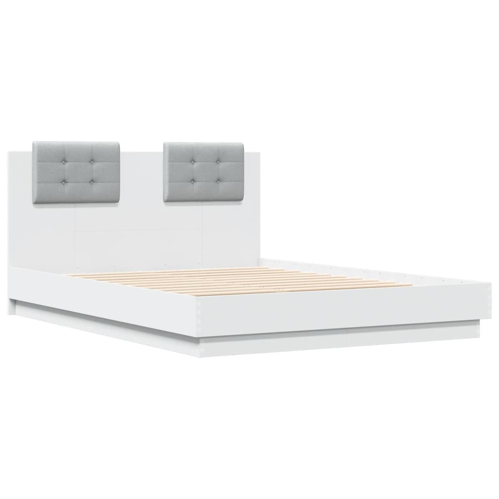 vidaXL Cadru de pat cu tăblie și lumini LED, alb, 135x190 cm vidaXL Cadru de pat cu tăblie și lumini LED, alb, 135x190 cm