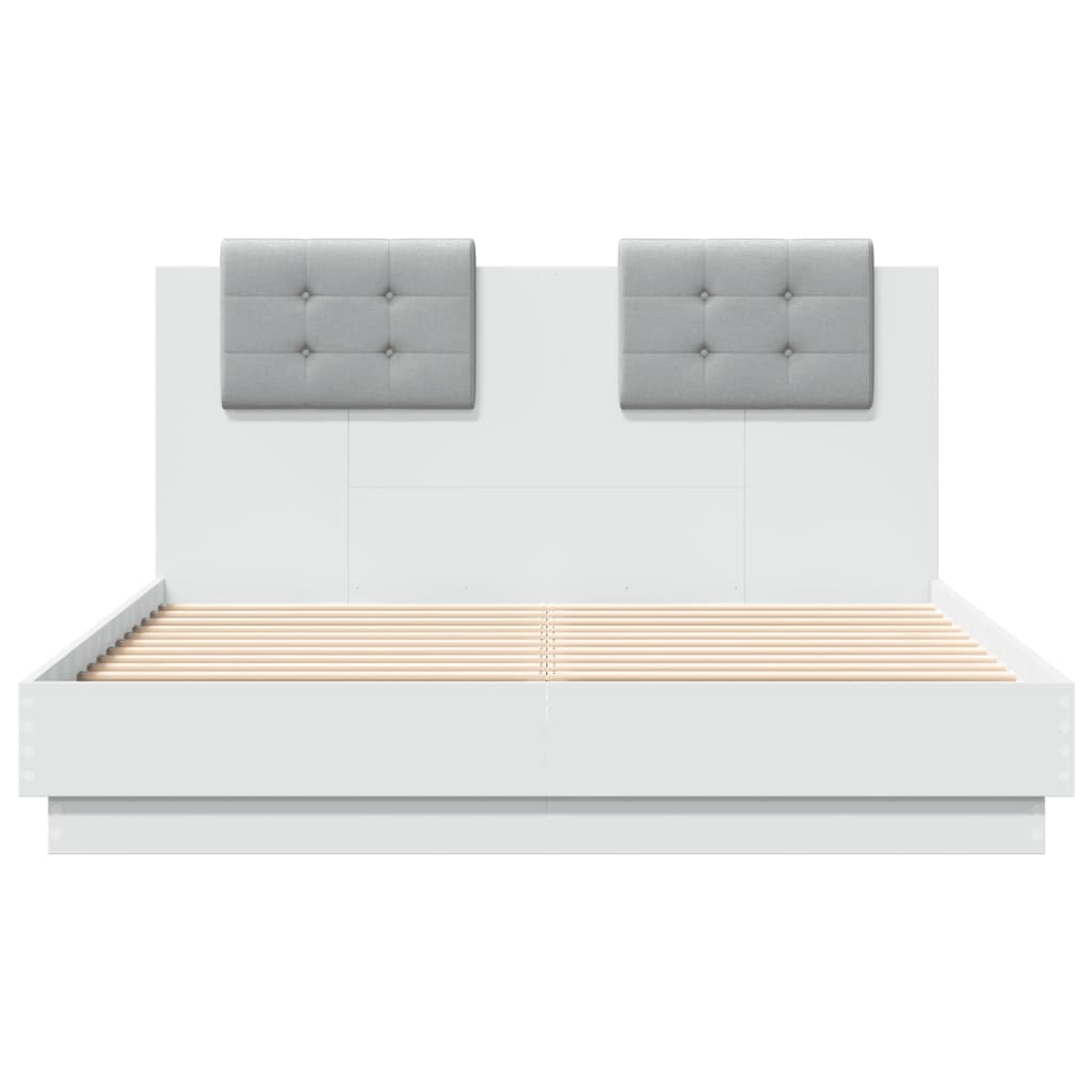 vidaXL Cadru de pat cu tăblie și lumini LED, alb, 135x190 cm vidaXL Cadru de pat cu tăblie și lumini LED, alb, 135x190 cm