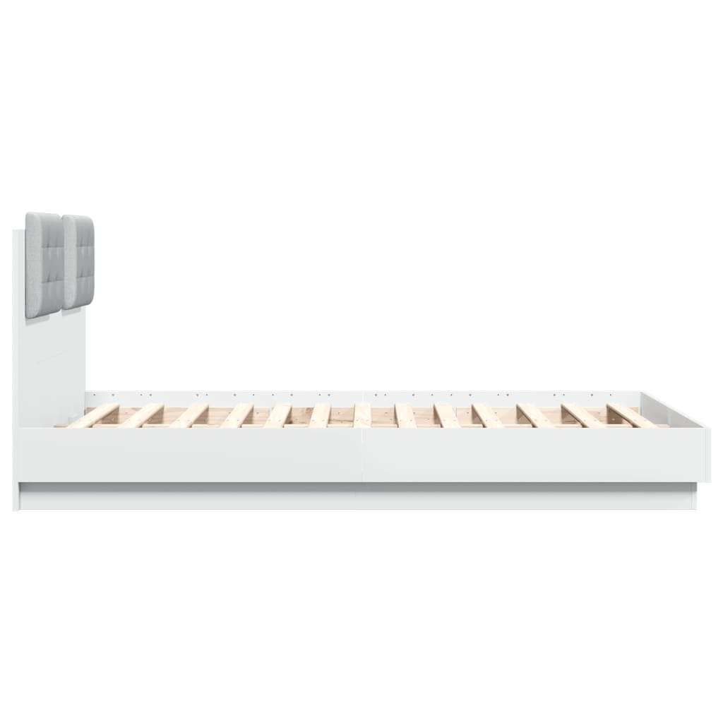 vidaXL Cadru de pat cu tăblie și lumini LED, alb, 135x190 cm vidaXL Cadru de pat cu tăblie și lumini LED, alb, 135x190 cm