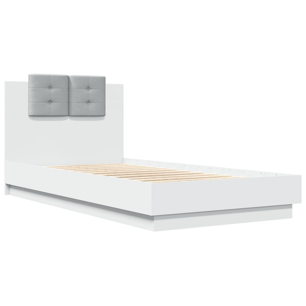 vidaXL Cadru de pat cu tăblie și lumini LED, alb, 90x190 cm vidaXL Cadru de pat cu tăblie și lumini LED, alb, 90x190 cm