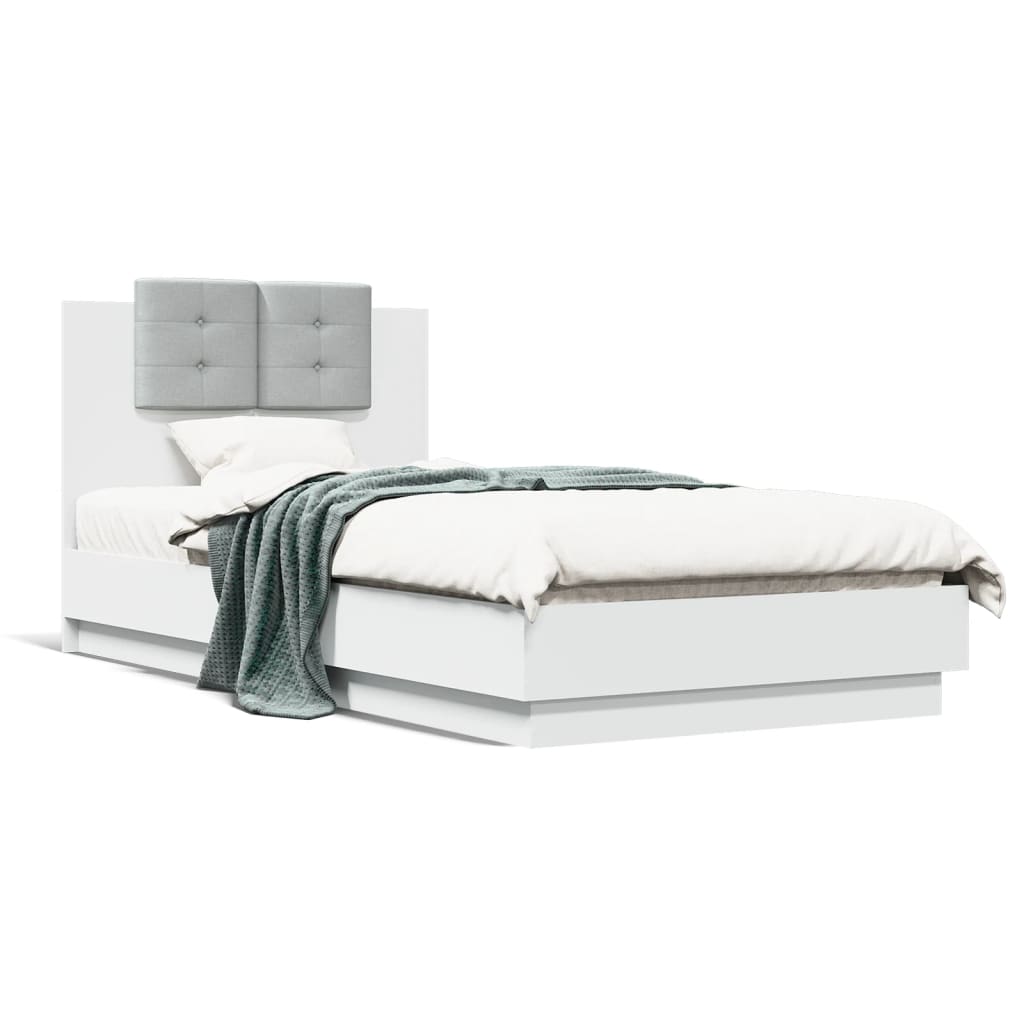 vidaXL Cadru de pat cu tăblie și lumini LED, alb, 90x190 cm vidaXL Cadru de pat cu tăblie și lumini LED, alb, 90x190 cm