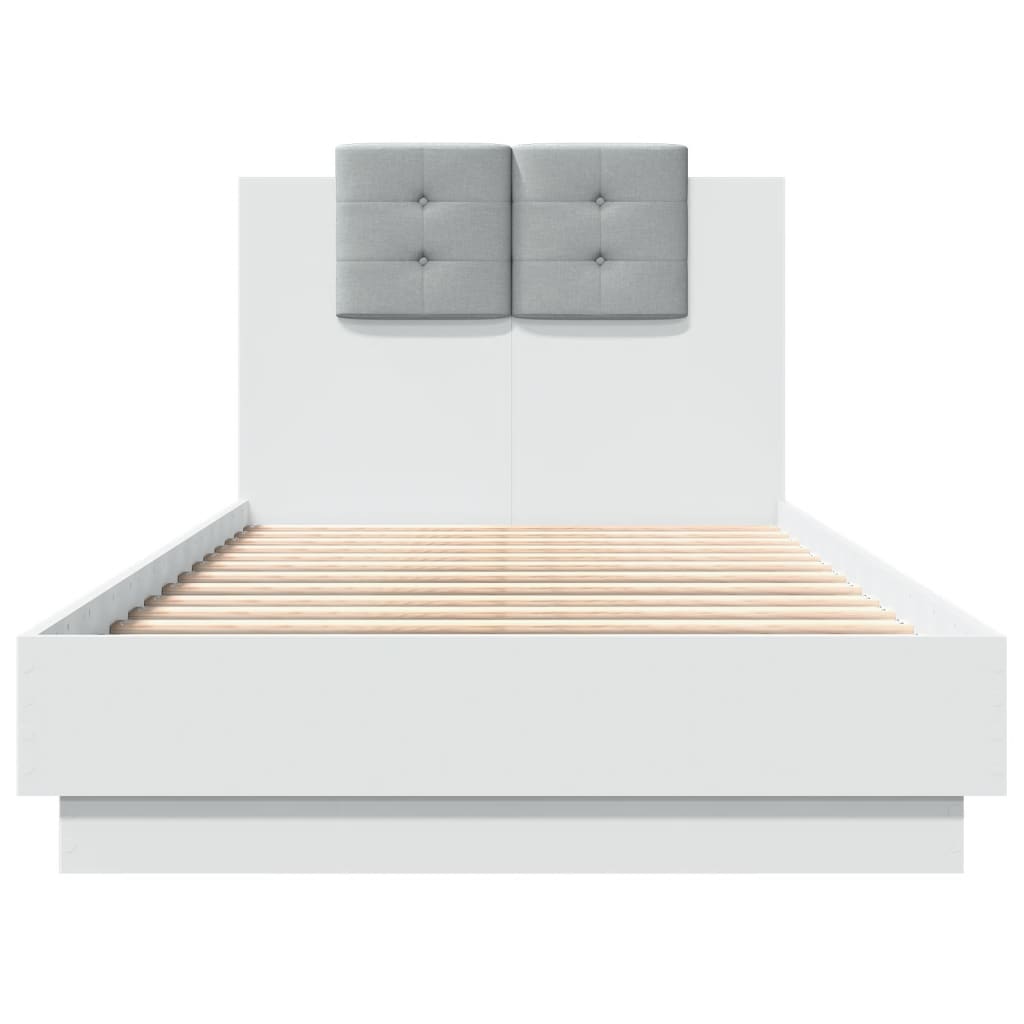vidaXL Cadru de pat cu tăblie și lumini LED, alb, 90x190 cm vidaXL Cadru de pat cu tăblie și lumini LED, alb, 90x190 cm