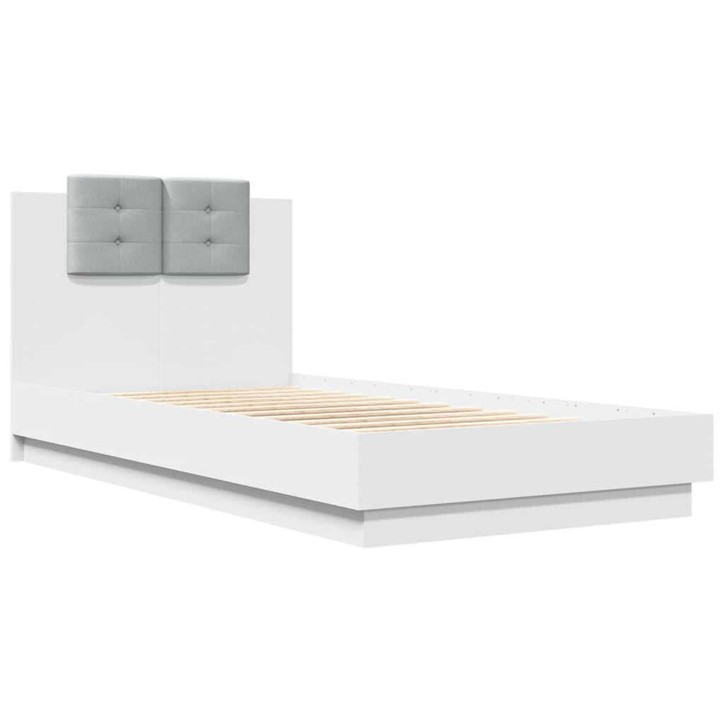 vidaXL Cadru de pat cu tăblie și lumini LED, alb, 75x190 cm