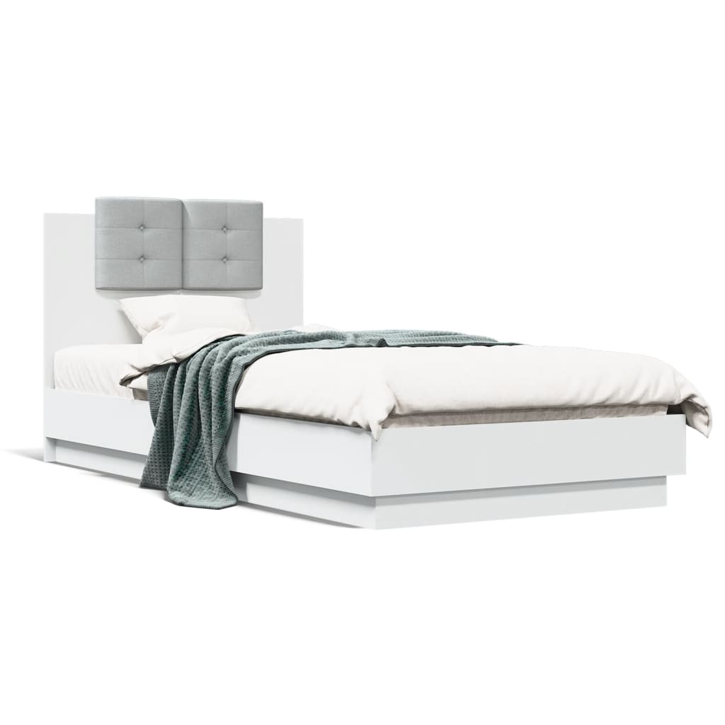 vidaXL Cadru de pat cu tăblie și lumini LED, alb, 75x190 cm