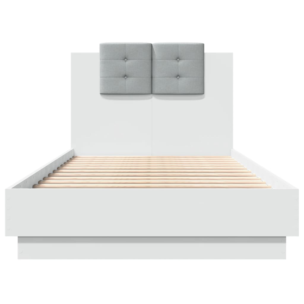 vidaXL Cadru de pat cu tăblie și lumini LED, alb, 75x190 cm