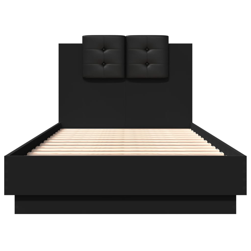 vidaXL Cadru de pat cu tăblie și lumini LED, negru, 75x190 cm