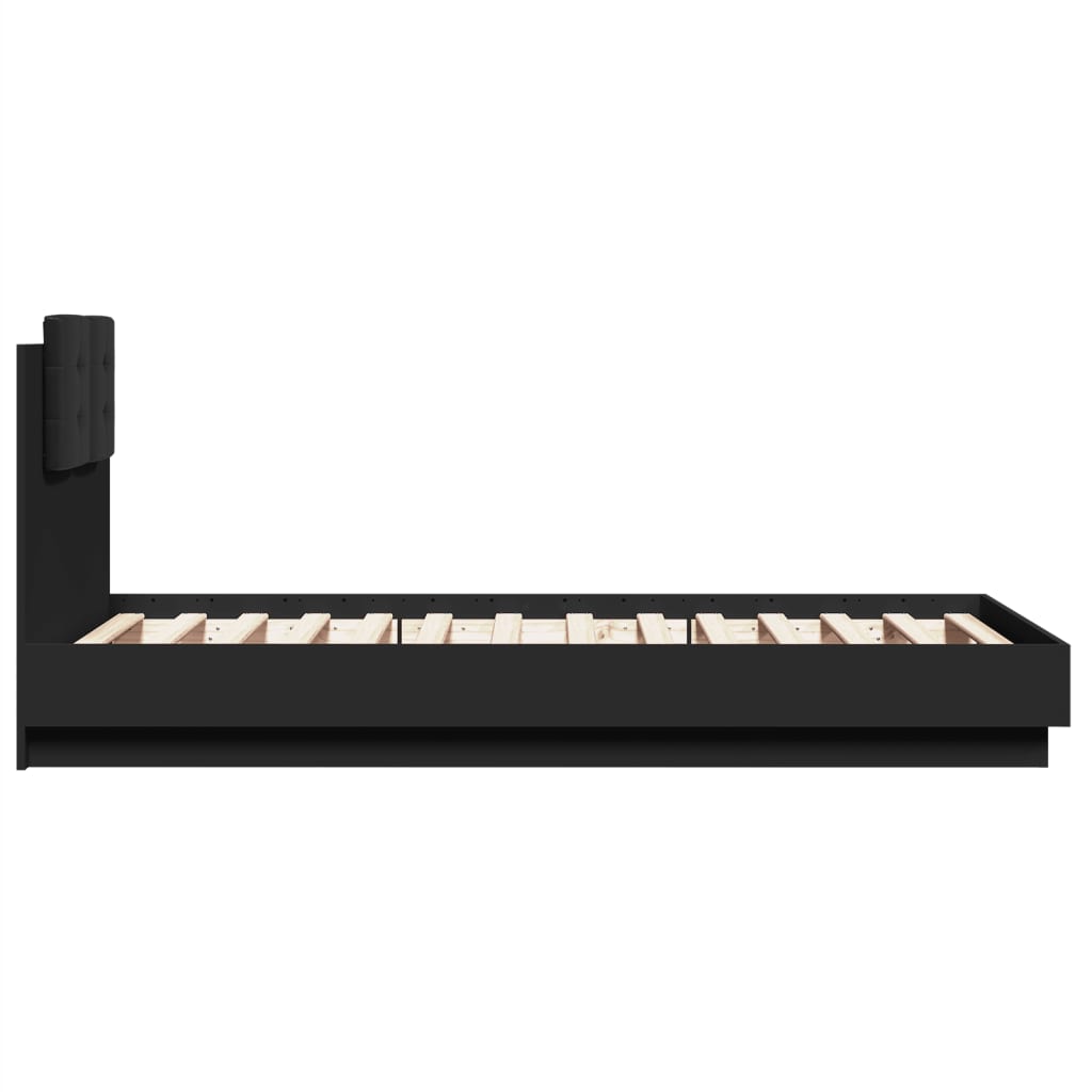 vidaXL Cadru de pat cu tăblie și lumini LED, negru, 75x190 cm