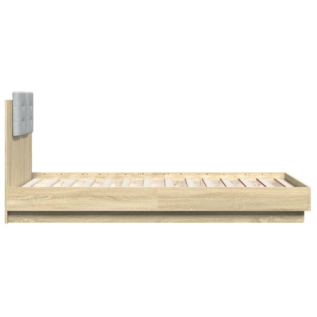vidaXL Cadru de pat cu tăblie și lumini LED, stejar sonoma, 75x190 cm