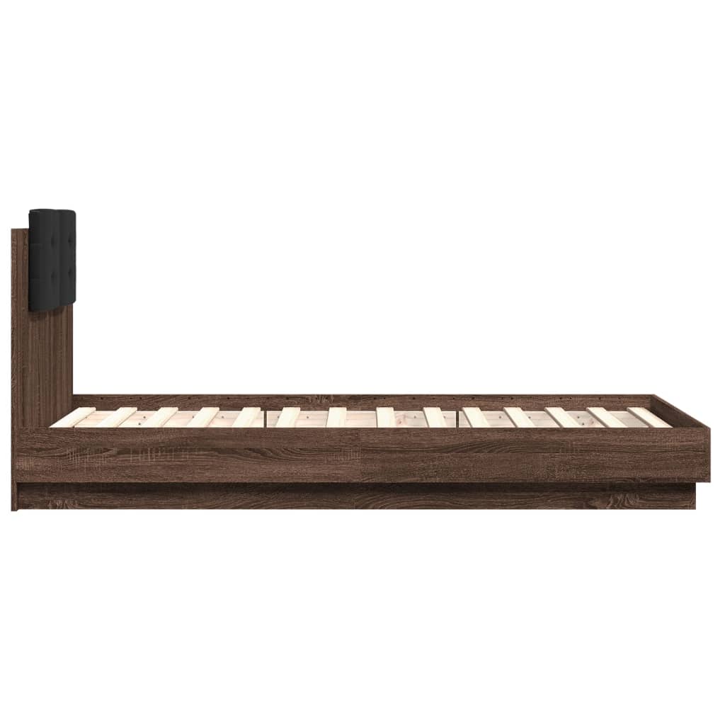 vidaXL Cadru de pat cu tăblie și lumini LED, stejar maro, 75x190 cm