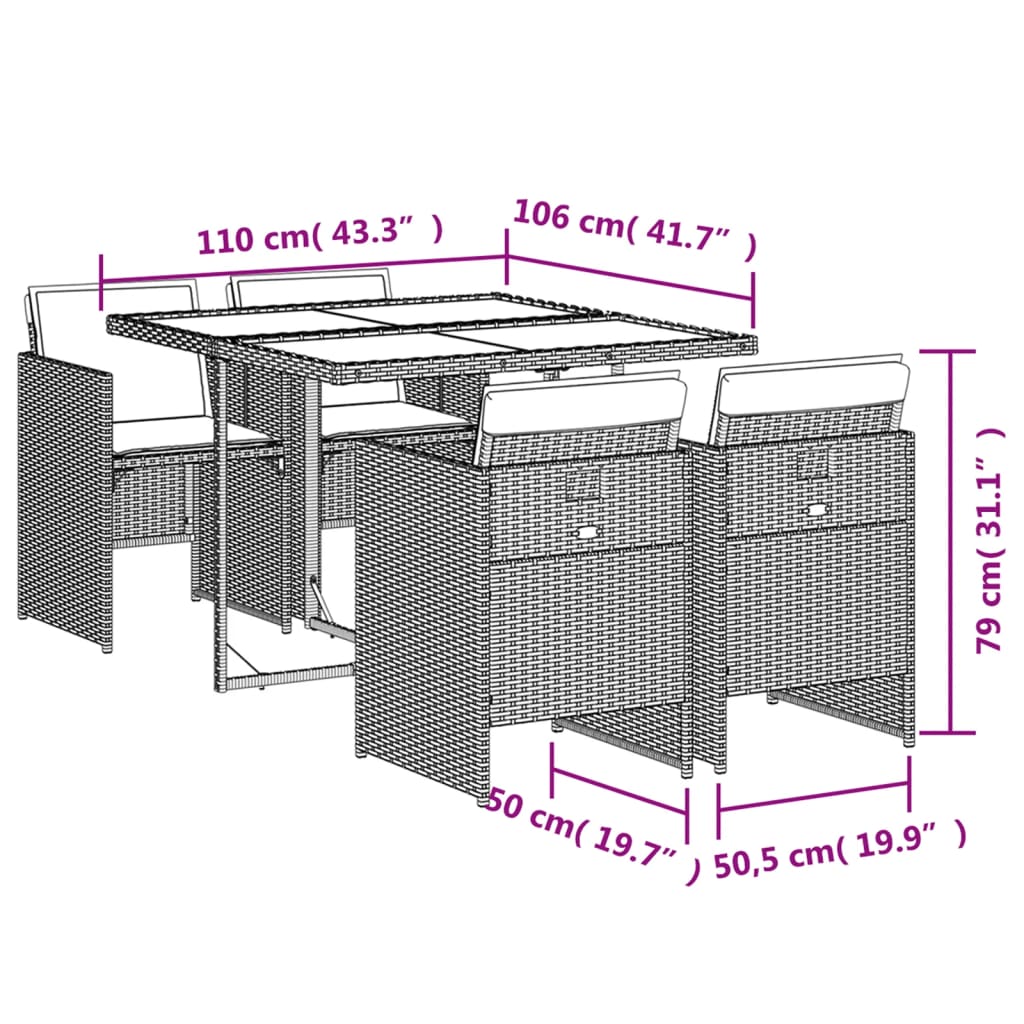 vidaXL Set mobilier de grădină, 5 piese, cu perne, maro, poliratan vidaXL Set mobilier de grădină, 5 piese, cu perne, maro, poliratan