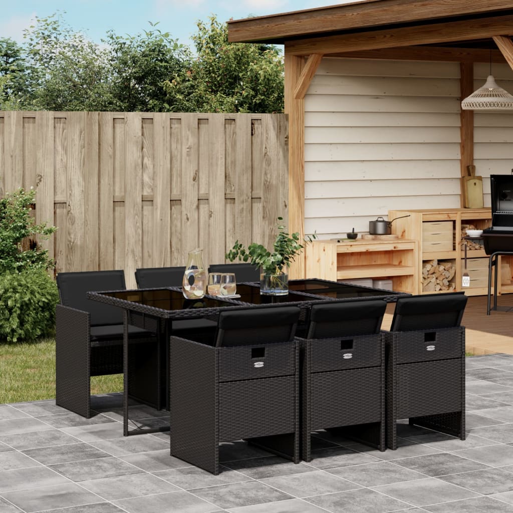 vidaXL Set mobilier de grădină cu perne, 7 piese, negru, poliratan vidaXL Set mobilier de grădină cu perne, 7 piese, negru, poliratan