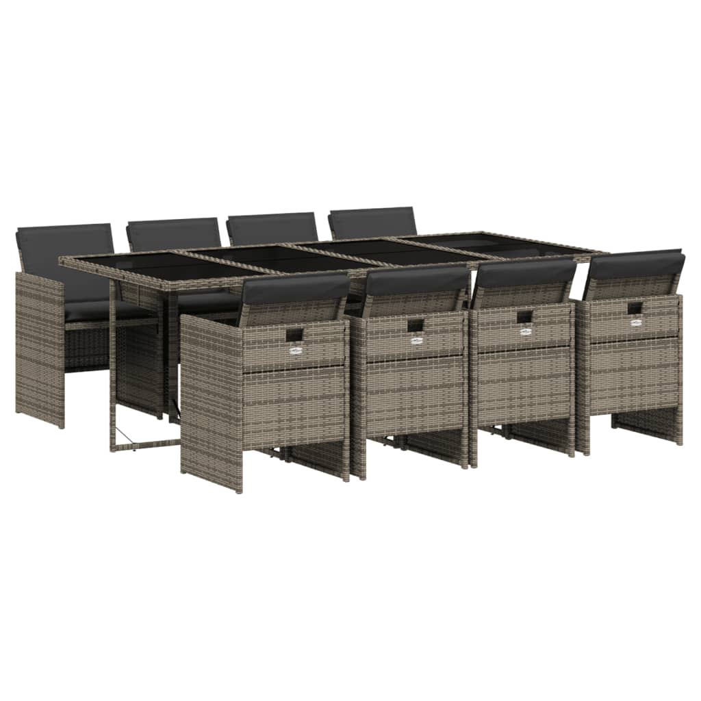 vidaXL Set mobilier grădină cu perne, 9 piese, gri, poliratan