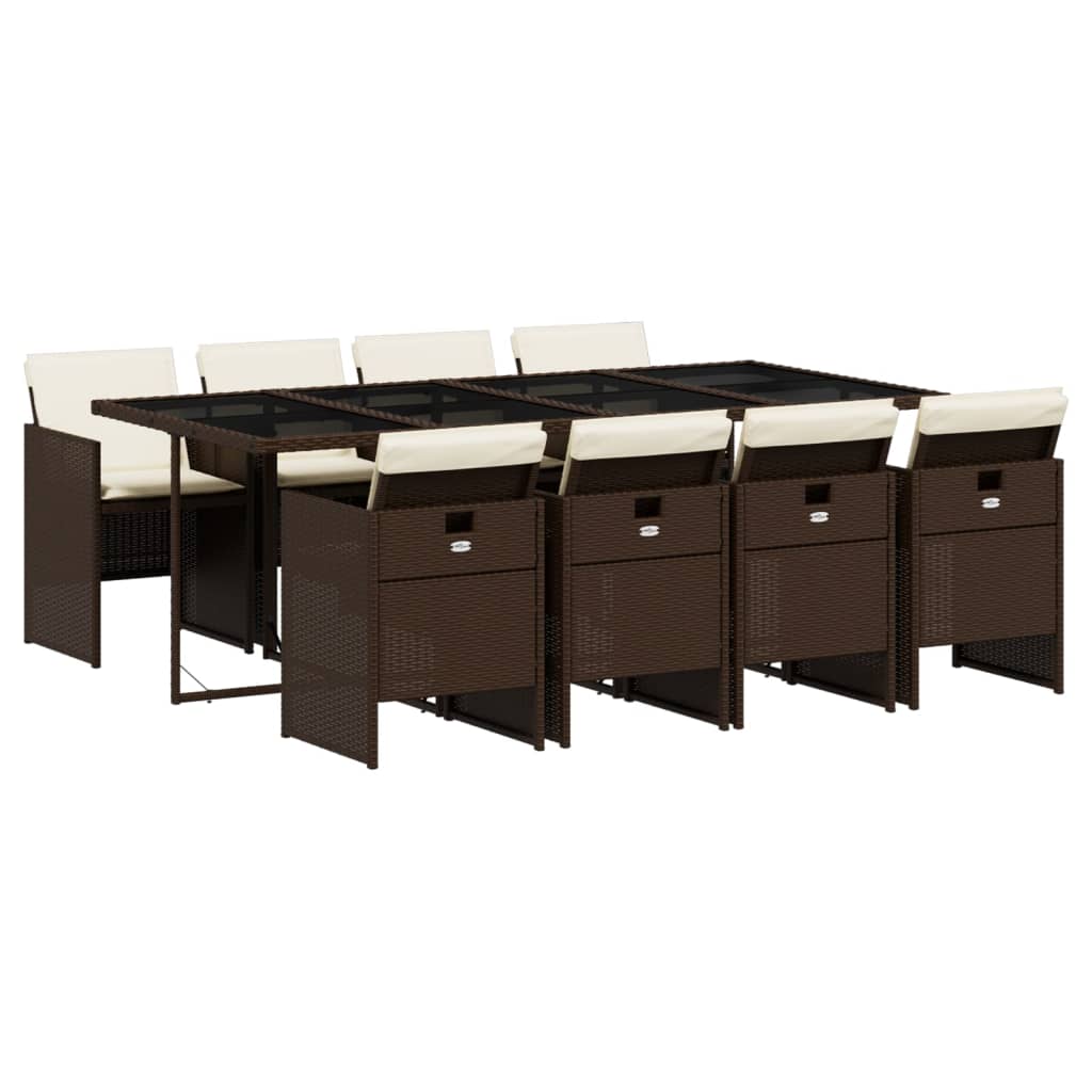 vidaXL Set mobilier de grădină cu perne, 9 piese, maro, poliratan