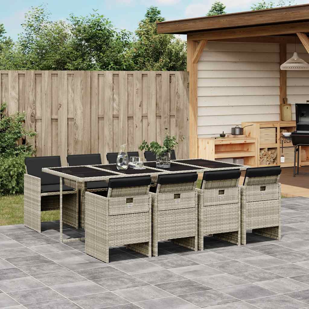 vidaXL Set mobilier grădină cu perne, 9 piese, gri deschis, poliratan vidaXL Set mobilier grădină cu perne, 9 piese, gri deschis, poliratan