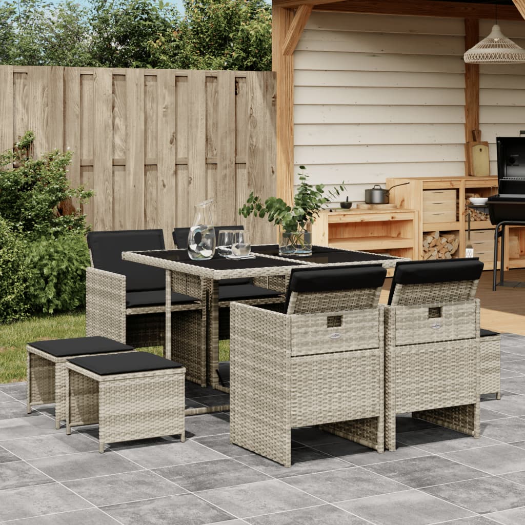 vidaXL Set mobilier grădină cu perne, 9 piese, gri deschis, poliratan vidaXL Set mobilier grădină cu perne, 9 piese, gri deschis, poliratan