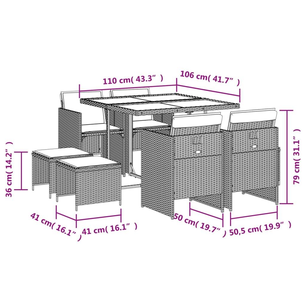 vidaXL Set mobilier de grădină cu perne, 9 piese, negru, poliratan vidaXL Set mobilier de grădină cu perne, 9 piese, negru, poliratan