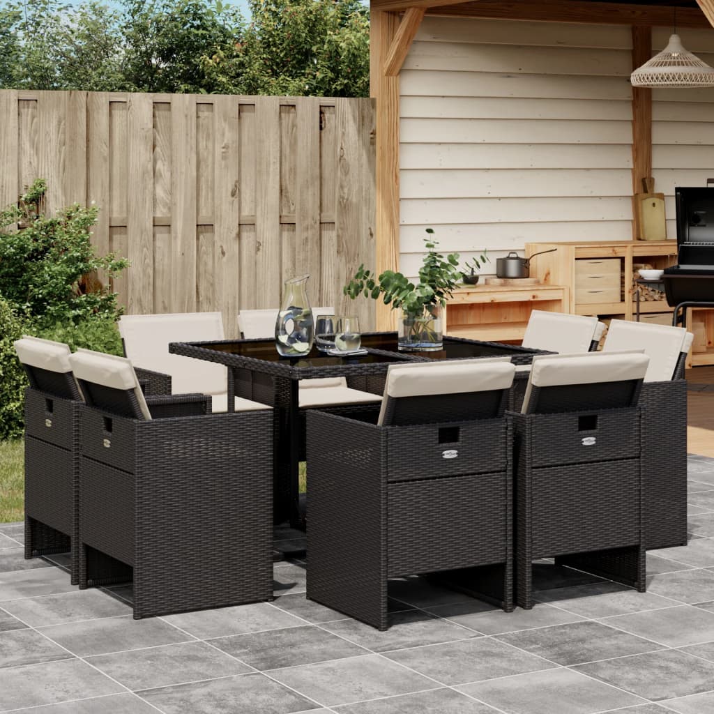 vidaXL Set mobilier de grădină cu perne, 9 piese, negru, poliratan vidaXL Set mobilier de grădină cu perne, 9 piese, negru, poliratan