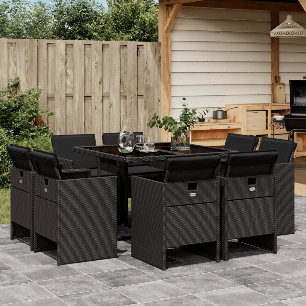 vidaXL Set mobilier de grădină cu perne, 9 piese, negru, poliratan vidaXL Set mobilier de grădină cu perne, 9 piese, negru, poliratan