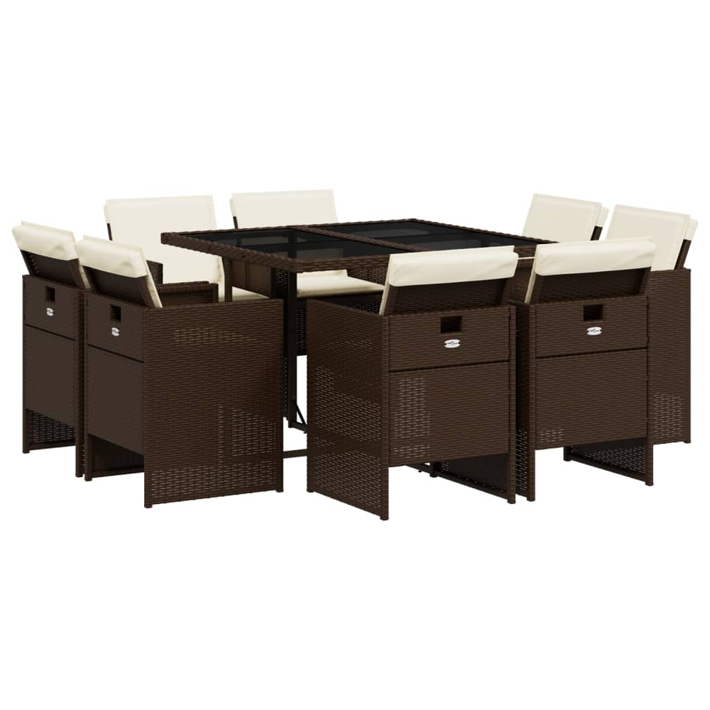 vidaXL Set mobilier de grădină cu perne, 9 piese, maro, poliratan