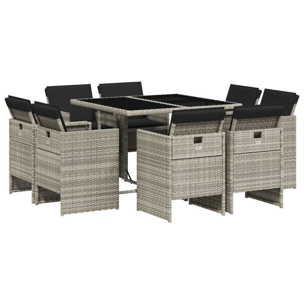 vidaXL Set mobilier grădină cu perne, 9 piese, gri deschis, poliratan vidaXL Set mobilier grădină cu perne, 9 piese, gri deschis, poliratan