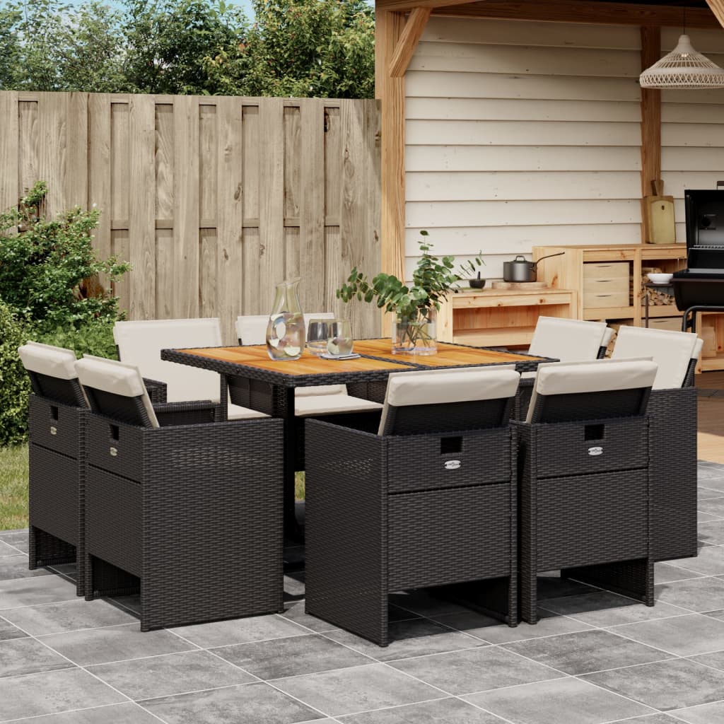 vidaXL Set mobilier de grădină cu perne, 9 piese, negru, poliratan vidaXL Set mobilier de grădină cu perne, 9 piese, negru, poliratan
