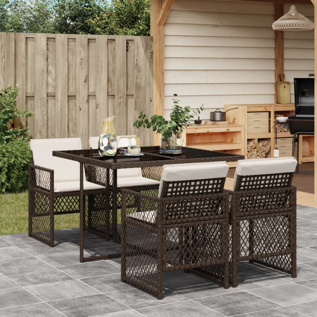 vidaXL Set mobilier de grădină, 5 piese, cu perne, maro, poliratan vidaXL Set mobilier de grădină, 5 piese, cu perne, maro, poliratan