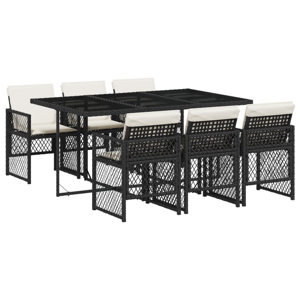 vidaXL Set mobilier de grădină cu perne, 7 piese, negru, poliratan vidaXL Set mobilier de grădină cu perne, 7 piese, negru, poliratan