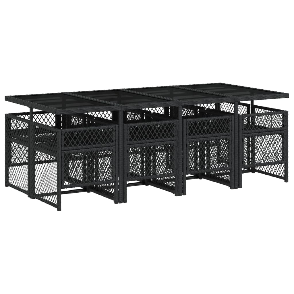 vidaXL Set mobilier de grădină cu perne, 9 piese, negru, poliratan