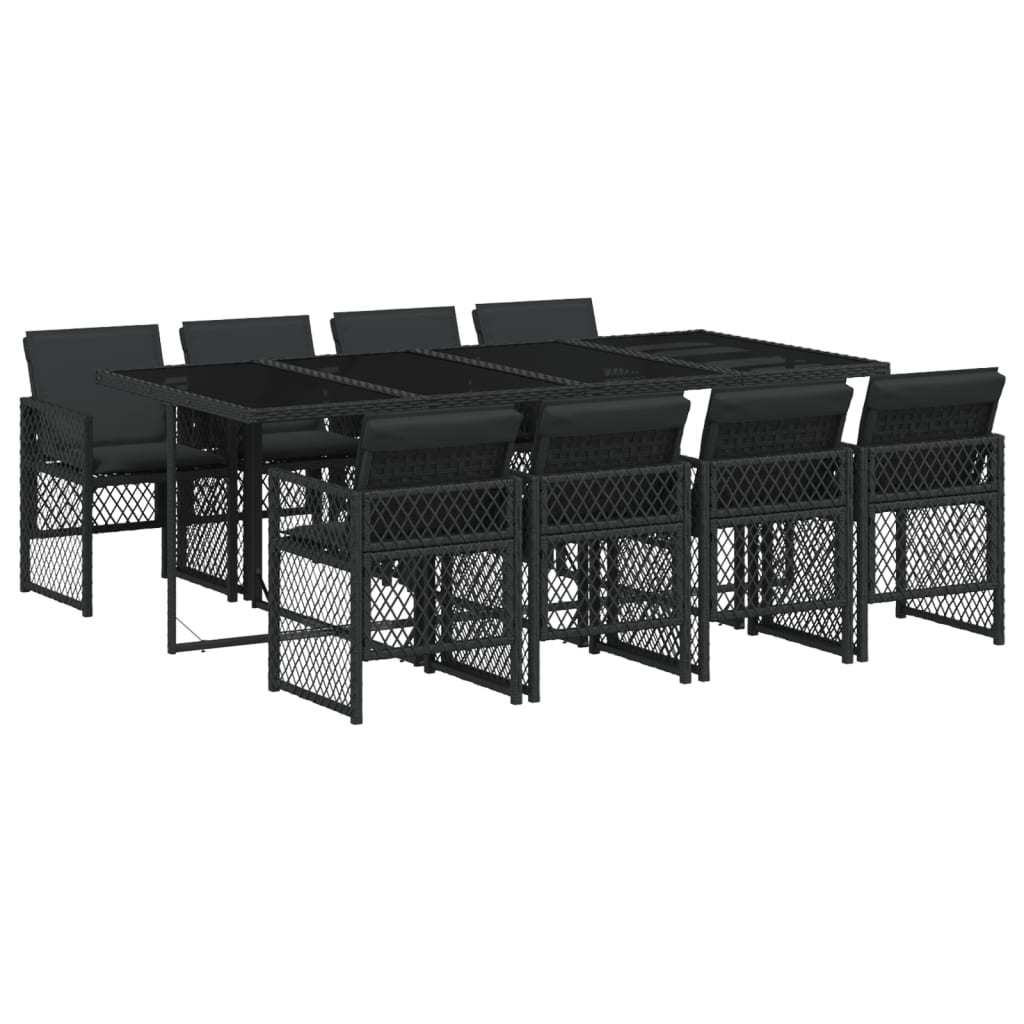 vidaXL Set mobilier de grădină cu perne, 9 piese, negru, poliratan